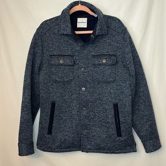 Tommy bahama EUC blue heathered snap button fleece lined jacket Size medium - Picture 1 of 6